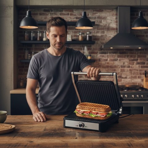 Grill Elektryczny Kontaktowy Ryflowany Opiekacz Do Panini Kanapek 2000w Kaden