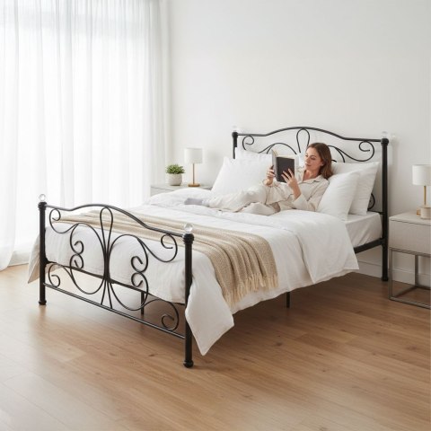 Łóżko Metalowe 140x200 Cm Ze Stelażem Czarna Rama Kryształy Modernhome