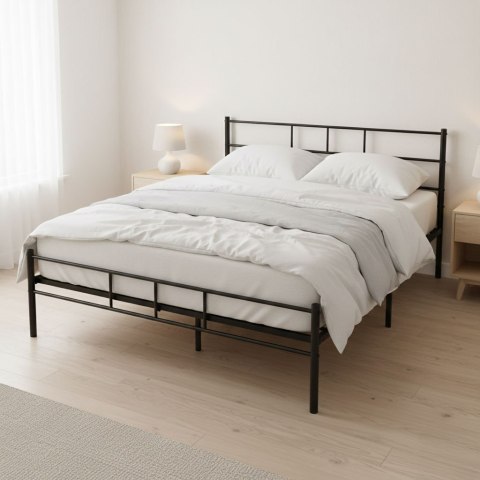 Łóżko Metalowe 160x200 Cm Ze Stelażem Czarna Rama Modernhome