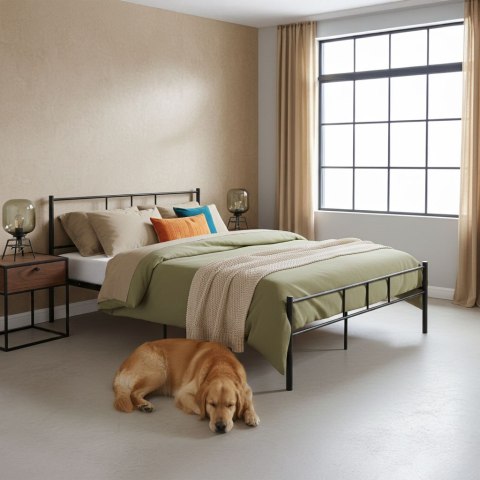 Łóżko Metalowe 160x200 Cm Ze Stelażem Czarna Rama Modernhome