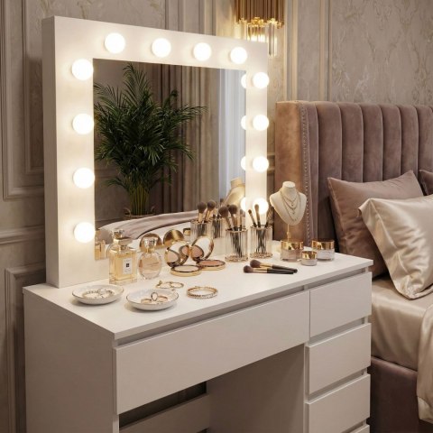 Toaletka Kosmetyczna Z Lustrem I Oświetleniem 5 Szuflad Taboret Modernhome
