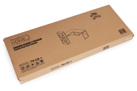 Biurko Narożne Z Regałem 4 Półki Komputerowe Czarne Loftowe Modernhome