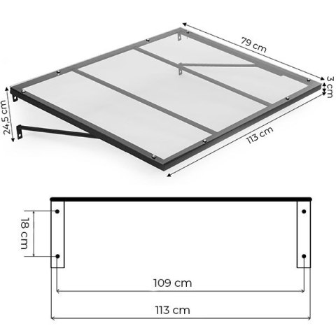 Daszek Nad Drzwi Wejściowe 113x80 Cm Zadaszenie Osłona Uv Multigarden