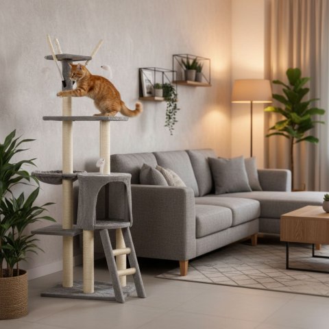 Drapak Dla Kota Legowisko Słupek Wieża Do Drapania Domek 134 Cm Szary Petsi