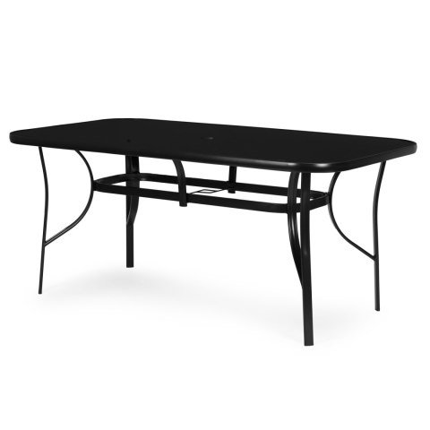 Stół Ogrodowy 160x90 Cm Szkło Hartowane Otwór Na Parasol Czarny Multigarden