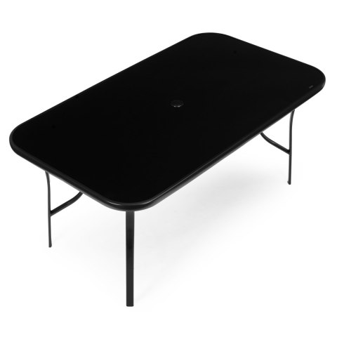 Stół Ogrodowy 160x90 Cm Szkło Hartowane Otwór Na Parasol Czarny Multigarden