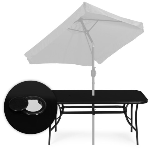 Stół Ogrodowy 160x90 Cm Szkło Hartowane Otwór Na Parasol Czarny Multigarden