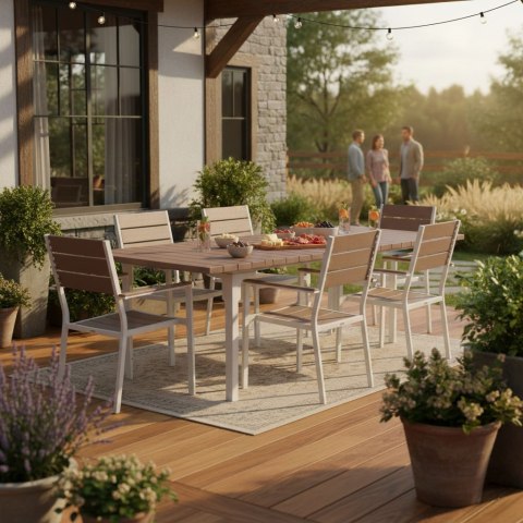 Stół Ogrodowy Rozkładany 180-240 Cm Do 12 Os. Stal Hdpe Beżowy Multigarden