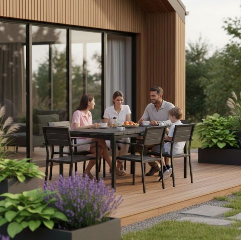 Stół Ogrodowy Rozkładany 180-240 Cm Do 12 Os. Stal Hdpe Szary Multigarden