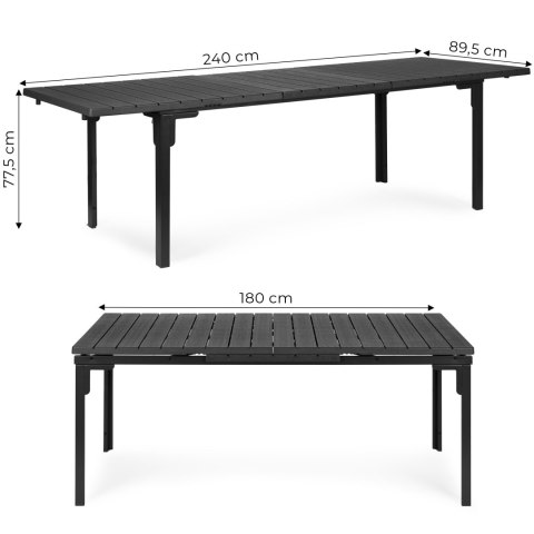 Stół Ogrodowy Rozkładany 180-240 Cm Do 12 Os. Stal Hdpe Szary Multigarden