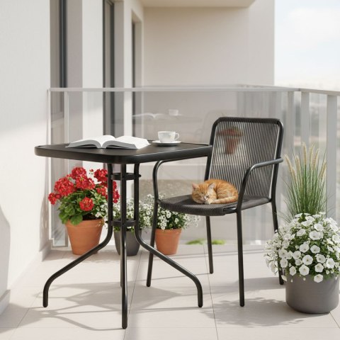 Stolik Ogrodowy Kwadratowy 60 Cm Szkło Hartowane Stół Na Ogród Taras Balkon Czarny Multigarden