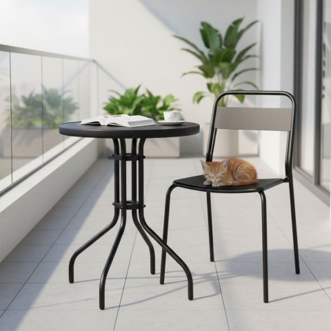 Stolik Ogrodowy Okrągły 60 Cm Szkło Hartowane Stół Na Ogród Taras Balkon Czarny Multigarden