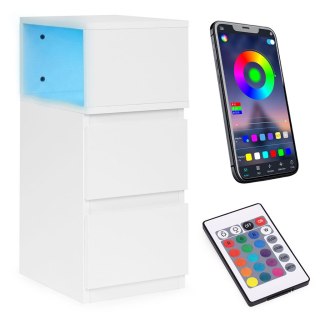 Szafka Nocna Z Oświetleniem Led Stolik Do Sypialni 2 Szuflady Biała Modernhome