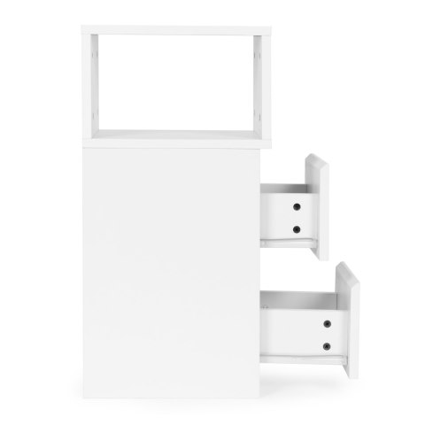 Szafka Nocna Z Oświetleniem Led Stolik Do Sypialni 2 Szuflady Biała Modernhome