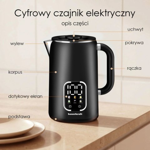 Czajnik Elektryczny Bezprzewodowy 1,7l Smart Z Regulacją Temperatury Obrotowy Czarny