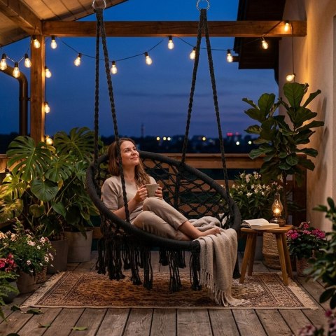 Fotel Wiszący Boho Huśtawka Ogrodowa Bocianie Gniazdo Czarny Multigarden