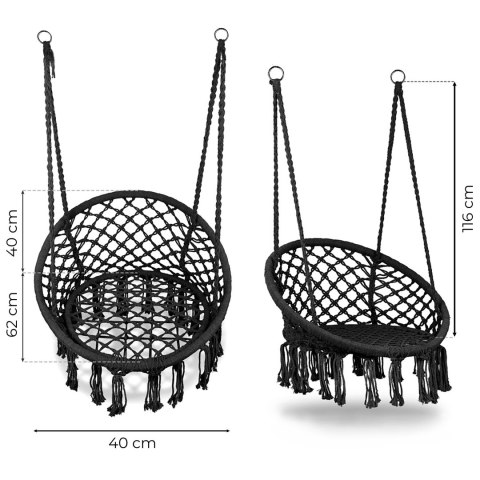 Fotel Wiszący Boho Huśtawka Ogrodowa Bocianie Gniazdo Czarny Multigarden