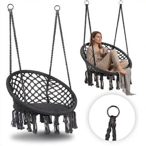 Fotel Wiszący Boho Huśtawka Ogrodowa Bocianie Gniazdo Szary Multigarden