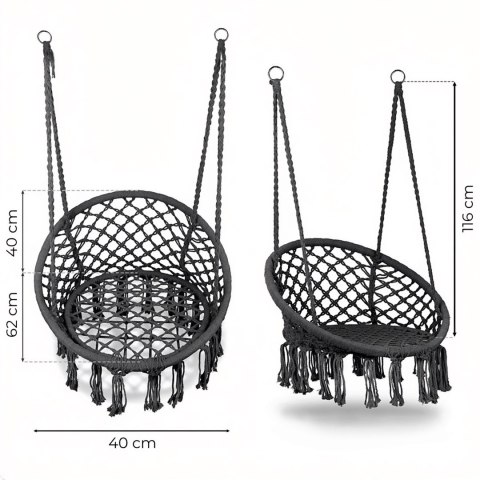Fotel Wiszący Boho Huśtawka Ogrodowa Bocianie Gniazdo Szary Multigarden
