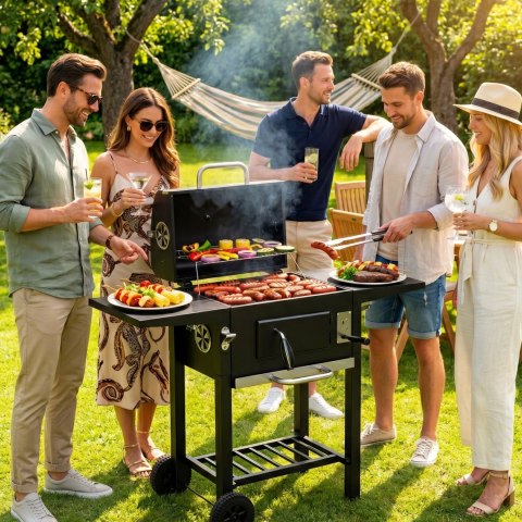 Grill Węglowy Ogrodowy Z Pokrywą Regulacja Rusztu Termometr Popielnik Multigarden