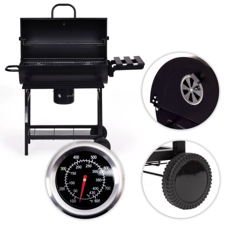 Grill Węglowy Ogrodowy Z Pokrywą Termometr Popielnik Składane Półki Multigarden