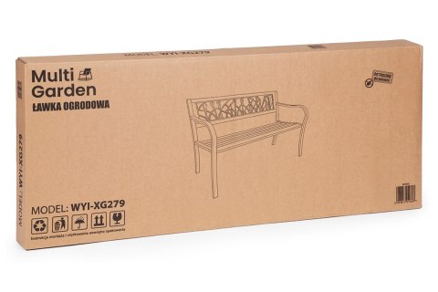 Ławka Ogrodowa Z Dekoracyjnym Oparciem 120x50 Cm Metalowa Parkowa Czarna Multigarden