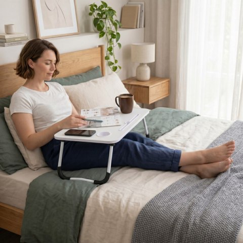 Podstawka Pod Laptopa Składana Stolik Do Łóżka 60x40 Cm Biała Modernhome
