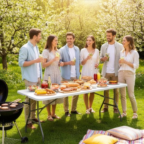 Stół cateringowy FETA WHITE składany w walizkę 180 cm biały