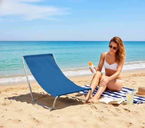 Leżak turystyczny plażowy składany OLEK - granatowy