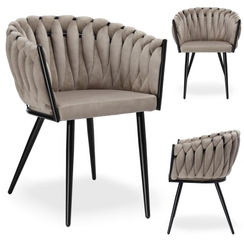 Krzesło welurowe plecione ASTON VELVET taupe