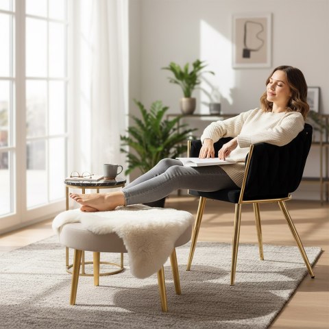 Krzesło welurowe plecione COFTON Gold VELVET Czarny