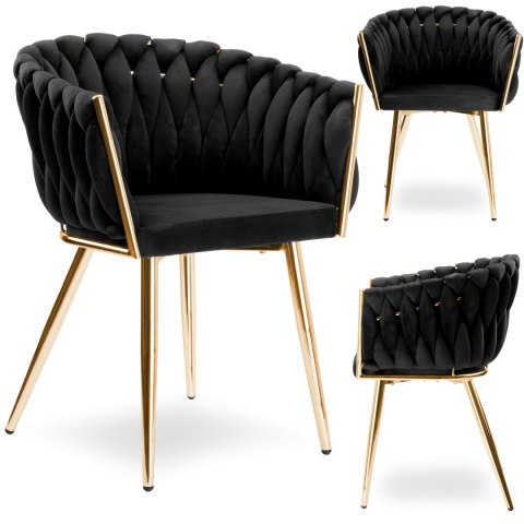 Krzesło welurowe plecione COFTON Gold VELVET Czarny