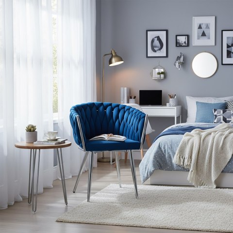 Krzesło welurowe plecione COFTON chrom VELVET granatowy