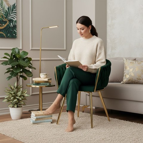 Krzesło welurowe plecione COFTON gold VELVET ciemnozielony