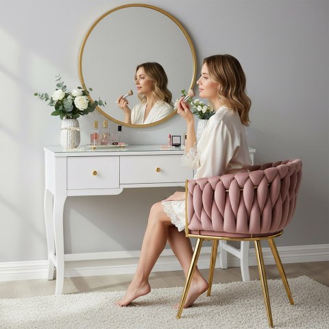 Krzesło welurowe plecione COFTON gold VELVET różowy