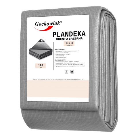 Plandeka 3x4m srebrna GRENTO 120GSM