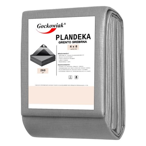 Plandeka 4x8m srebrna GRENTO 260GSM