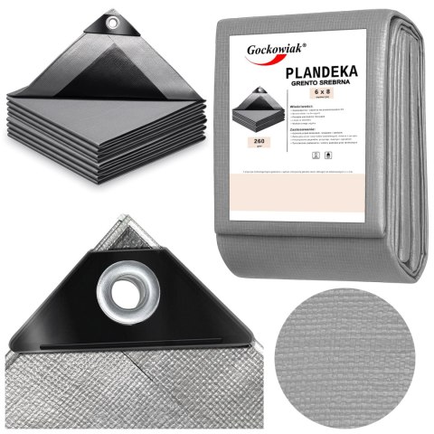 Plandeka 6x8m srebrna GRENTO 260GSM