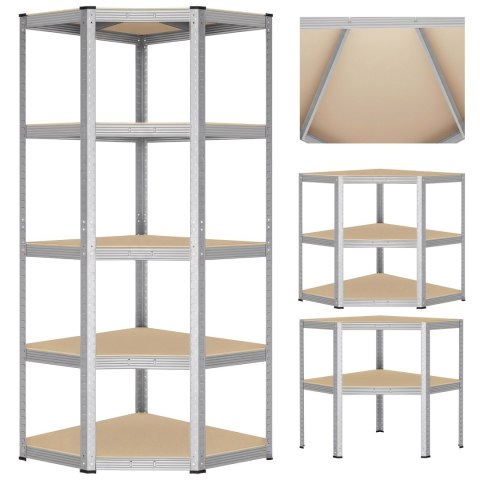 Regał magazynowy narożny 5 poziomów 875 kg 180 x 70 x 40 cm