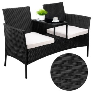 Ławka ogrodowa z technorattanu sofa CORDOBA czarna z beżowymi poduszkami