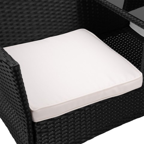 Ławka ogrodowa z technorattanu sofa CORDOBA czarna z beżowymi poduszkami