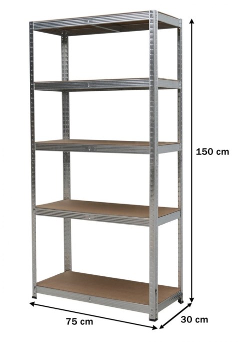 Regał magazynowy metalowy 2w1, 5 półek 150x75x30 cm
