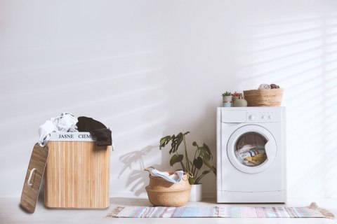 Bambusowy kosz pojemnik brudownik na pranie bieliznę 2 komory 100l