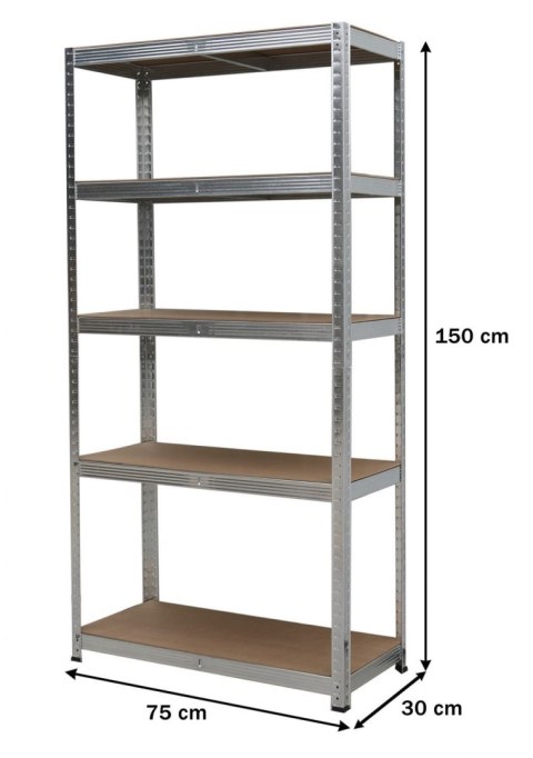 Regał magazynowy metalowy 2w1, 5 półek 150x75x30 cm