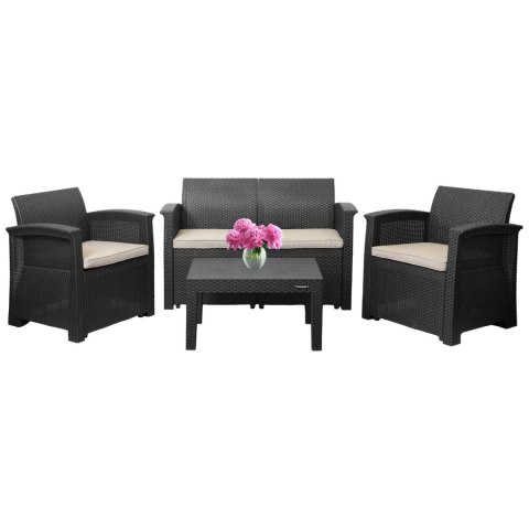 Zestaw mebli ogrodowych komplet technorattan sofa fotele stolik taras ogród