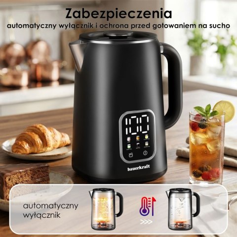 Czajnik elektryczny bezprzewodowy 1,7l czarny smart z regulacją temperatury Bauerkraft
