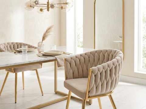 Krzesło welurowe plecione COFTON gold VELVET beżowy