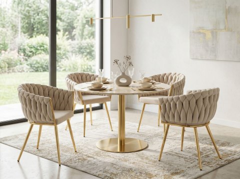 Krzesło welurowe plecione COFTON gold VELVET beżowy
