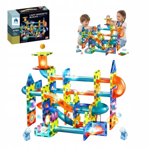 MAGNETYCZNE KLOCKI EDUKACYJNE LED ZESTAW 110 EL DLA DZIECI + GRATIS ZABAWKA