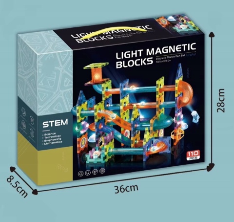 MAGNETYCZNE KLOCKI EDUKACYJNE LED ZESTAW 110 EL DLA DZIECI + GRATIS ZABAWKA